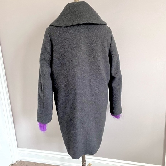 Vintage 60s Style Black Wool Cocoon Midi Big Collar Mid Length Car Coat - XS/S - Picture 7 of 10